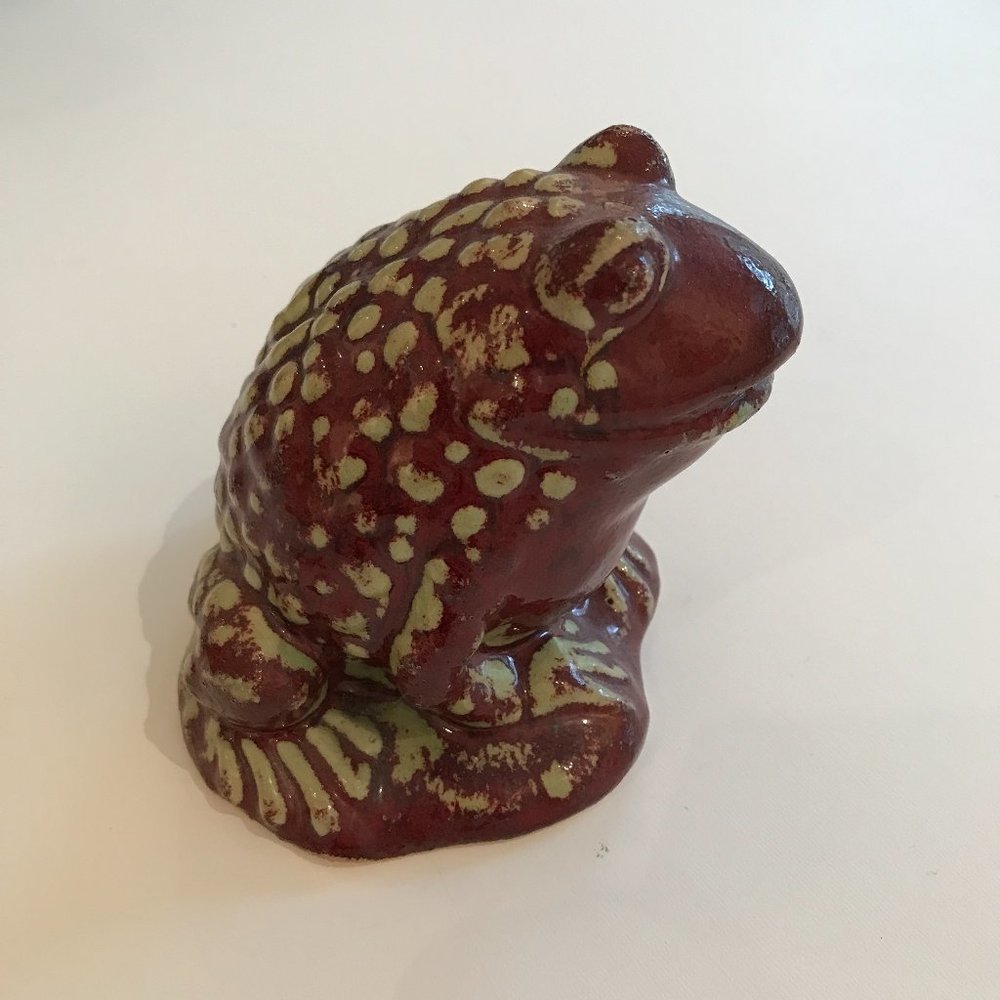 Lovely Ceramic Frog in Deep Brownish Red with Celadon Dots